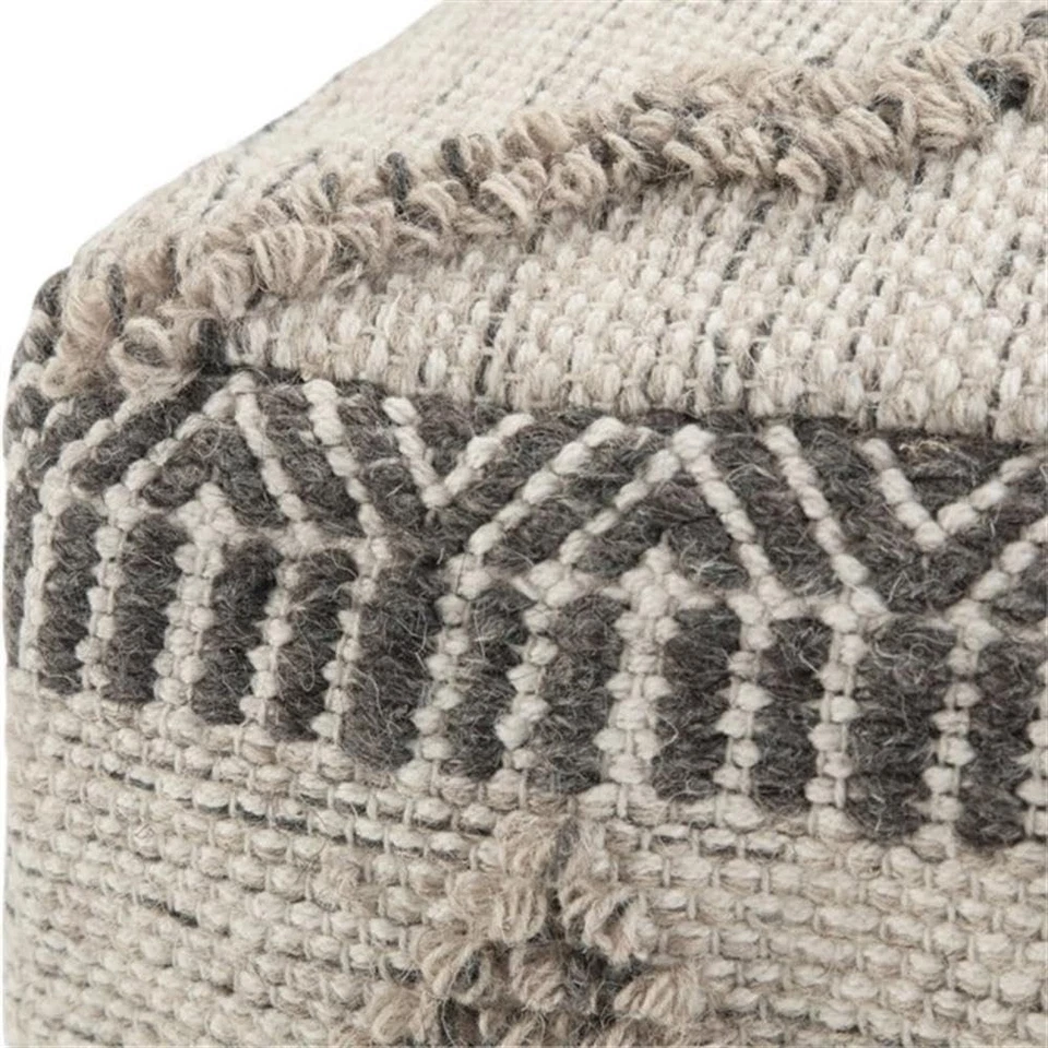 Sweeney Boho Square Pouf in Grey, Natural Handloom Woven Pattern for the Livi... - Image 4 of 4