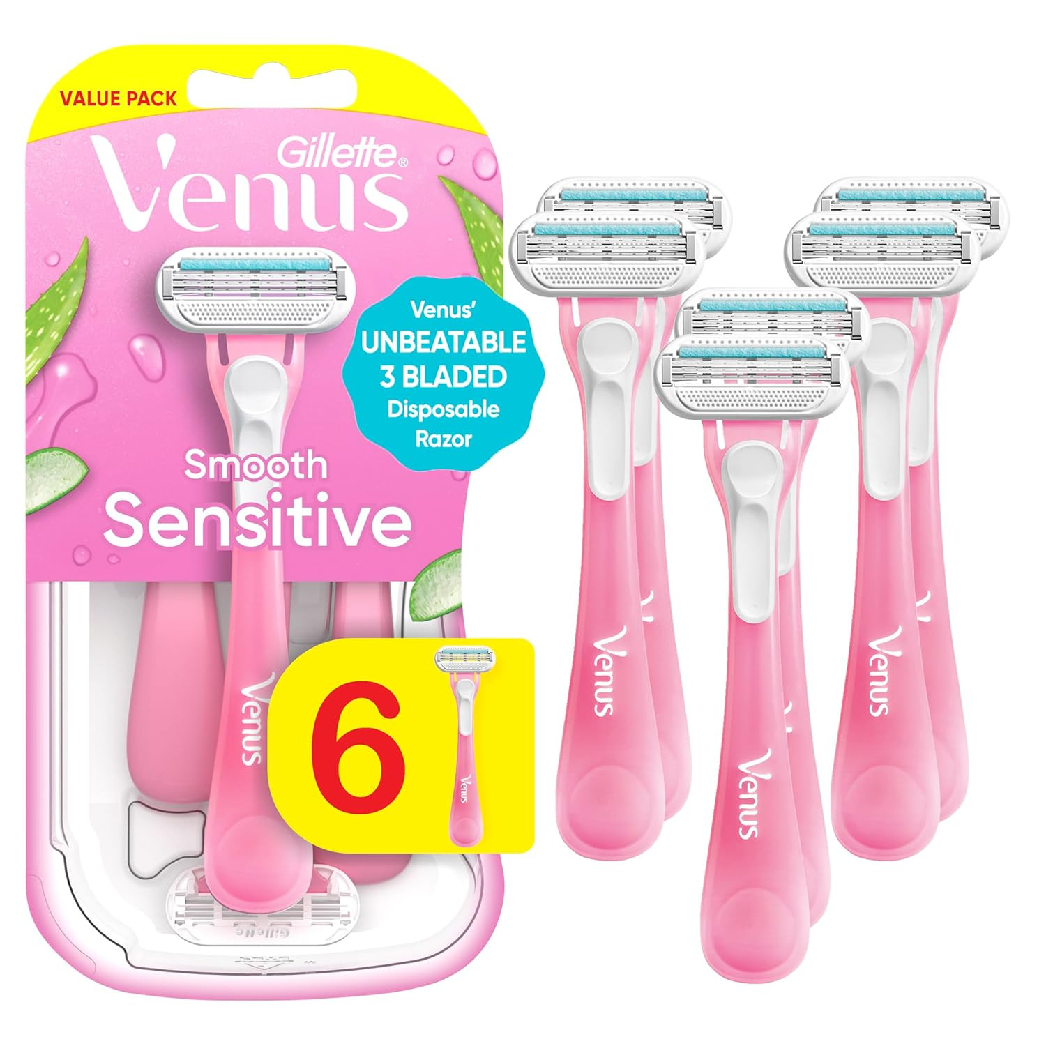 Sensitive Disposable Razors for Women with Sensitive Skin, 6 Count, Delivers Clo