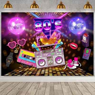 80's Party Backdrop Back to The 80s Retro Disco Ball Night Club Neon Birthday...