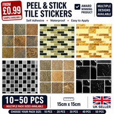 Self Adhesive Tile Stickers 10–70 PCS Waterproof Kitchen Bathroom 15cm