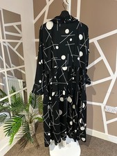 Black Collared Long Dress Abstract Pattern Size M Long sleeves 