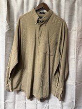 EUC Nautica Shirt Mens 2XL Tan Check Plaid 100 Cotton Button Up Long Sleeve