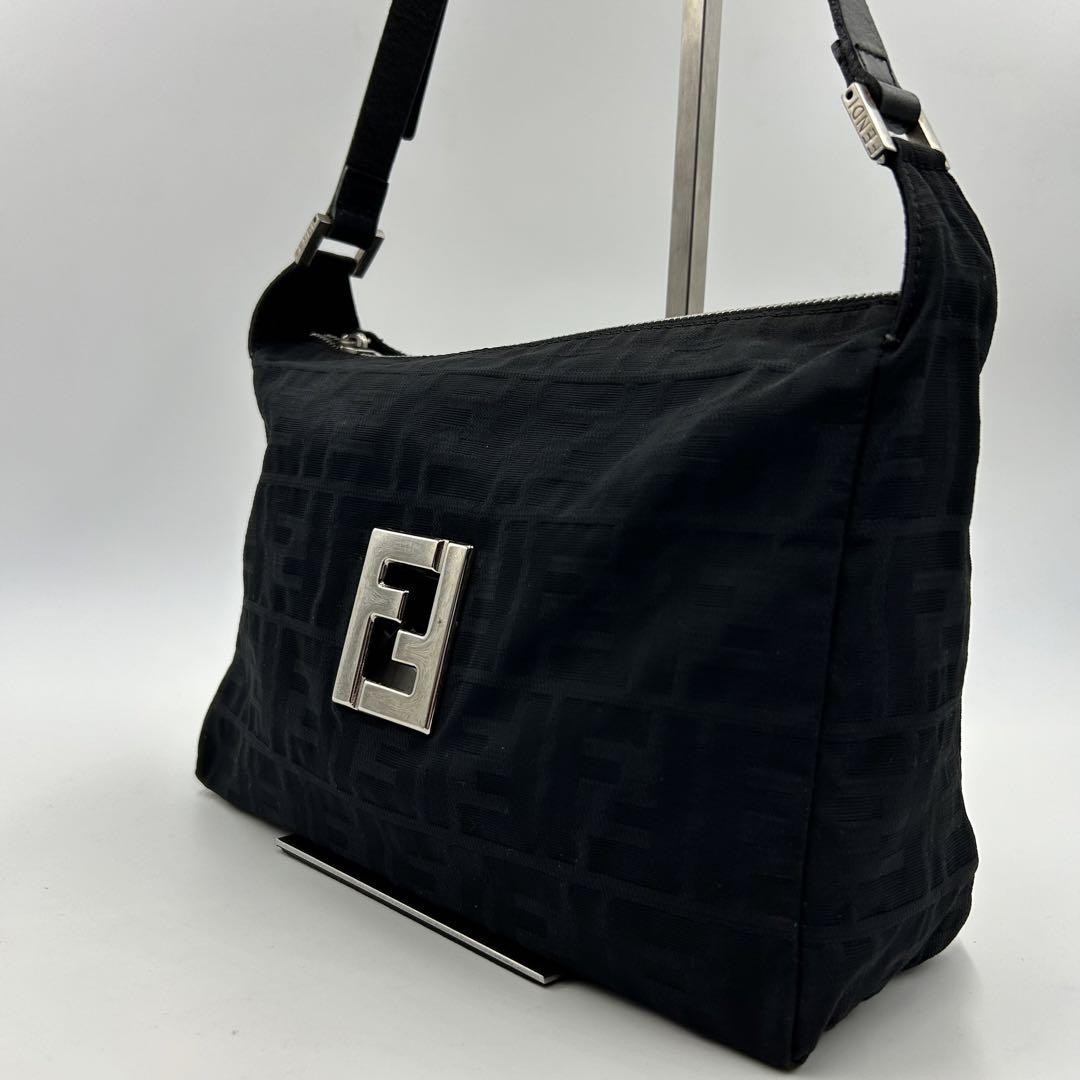 Fendi Black Zucca Jacquard Canvas Leather Shoulder Bag with FF Hardware