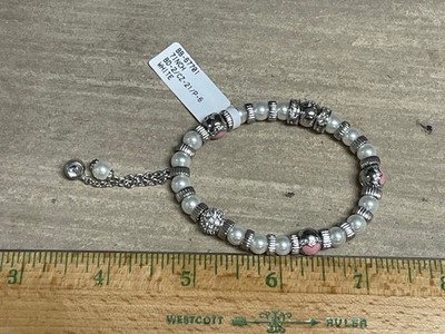 Lauren G. Adam s Silver White Heart  Beaded Bracelet