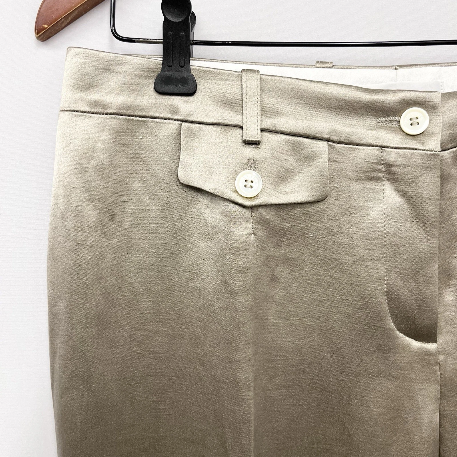 Pantalone vestito Celine lino e seta nuovo con etichetta tono champagne taglia 40