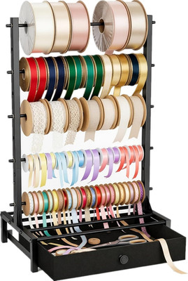 Adjustable 5-Tier Ribbon Organizer with Fabric Drawer for Craft Storage