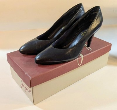 Vintage 1980s Joyce Women's Kidskin Leather Navy Blue Pumps 7.5 M Never Worn