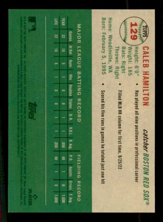 2023 Topps Chrome Platinum Anniversary Green Wave #129 Caleb Hamilton /99 - Image 2 of 2