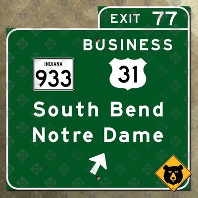Indiana Toll Road South Bend Notre Dame highway exit sign interstate 80 90 36x36