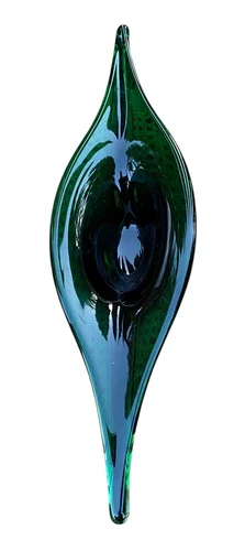 Large Smoked Green &White Murano Art Glass Heavy Centerpiece Bowl MCM