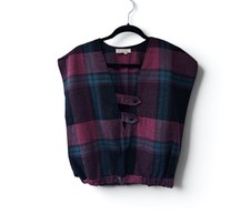 Vintage 80s Plaid Wool Vest SMALL Fall Winter Colors Grannycore School Girl USA