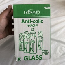 Dr. Brown's Natural Flow Anti-Colic Narrow Glass Baby Bottle 8 oz / 4 Pack BNIB