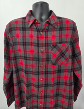 Field  Stream Flannel Shirt Medium Red Gray Plaid Pocket Casual Hiking Men