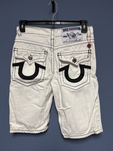 True Religion, RARE Vintage USA True Religion Section Surf Denim Boardshorts White Size 32