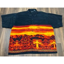VTG Y2K No Boundaries tribal Hawaiian Hawaii flames graphic camp shirt, 3XL