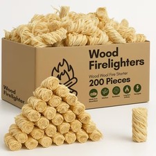 200 Pack Wood Wool Firelighters for Log Burners, BBQ, Camping Quick Light Nature 0.10 per lighter