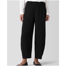 NWT Eileen Fisher Lantern Barrel leg pants silk black large minimalist classic