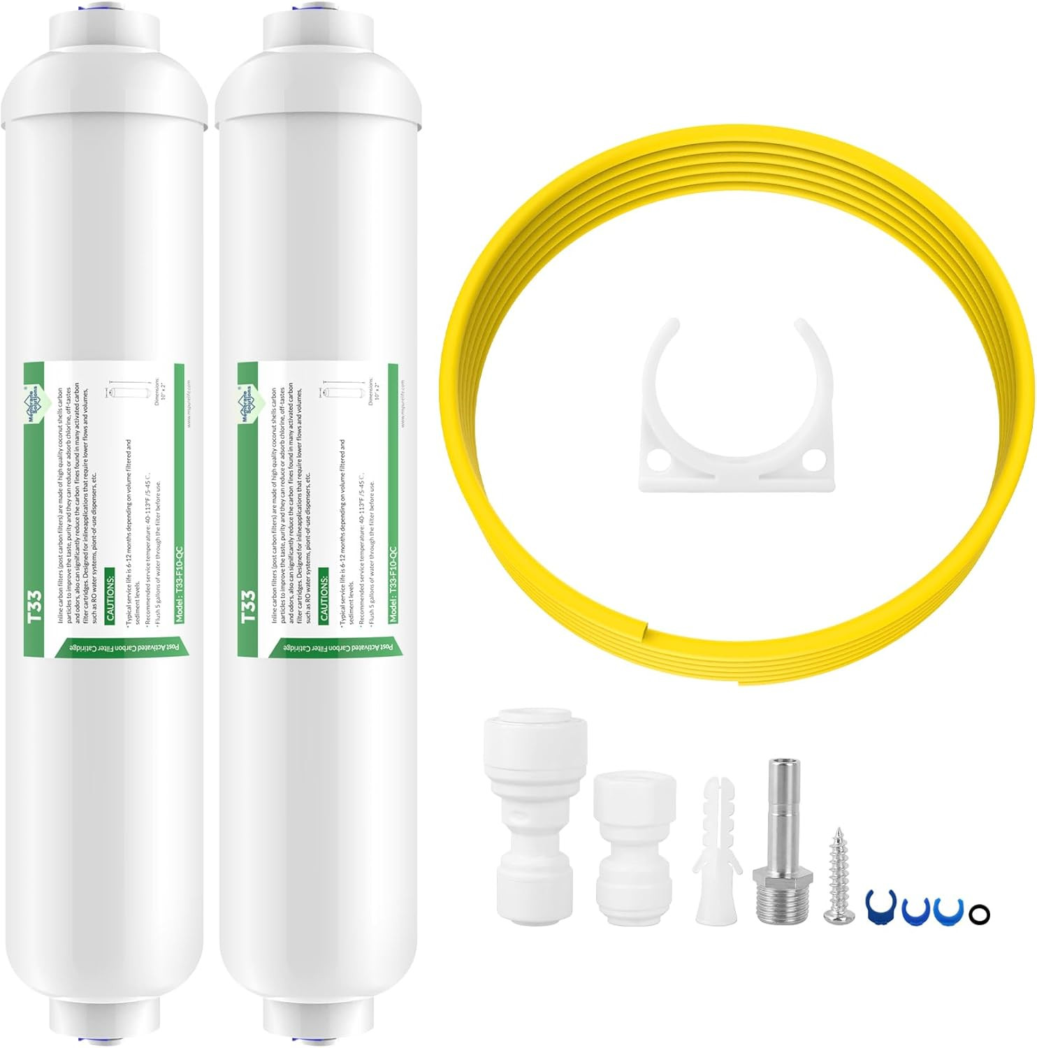 T33 Inline Water Filter, 2-Pack 1/4" Quick-Connect Replaceme