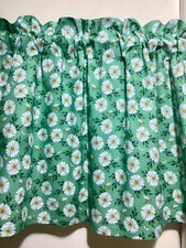 Handmade Teal Daisy Cotton Valance, 42 X 15 INCHES