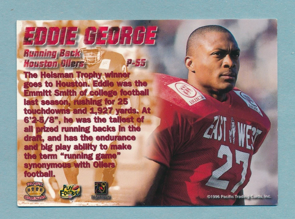 Eddie George 1996 Pacific Dynagon Rookie Card #P-55 Houston Oilers - Image 2 of 2
