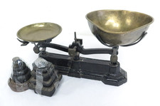 Vintage 19th Century Cast Iron and Brass Kitchen Scales with Weights - Working
