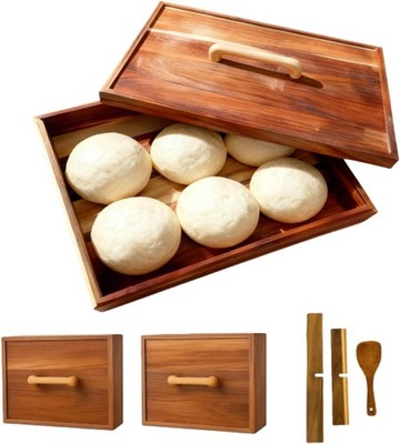 2 Pack Wooden Pizza Dough Proofing Box 16'' x 12'' w/Lids - Made From Natural