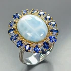Handmade  Natural Larimar Ring 925 Sterling Silver Size 8 /R482445