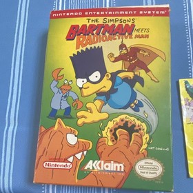 Simpsons Bartman Meets Radioactive Man NES box, manual, rare two tone cartridge