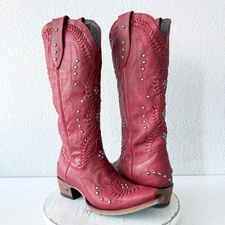 Lane COSSETTE Red Cowboy Boots Womens 9 Western Cowgirl Mid Calf Tall Snip Toe
