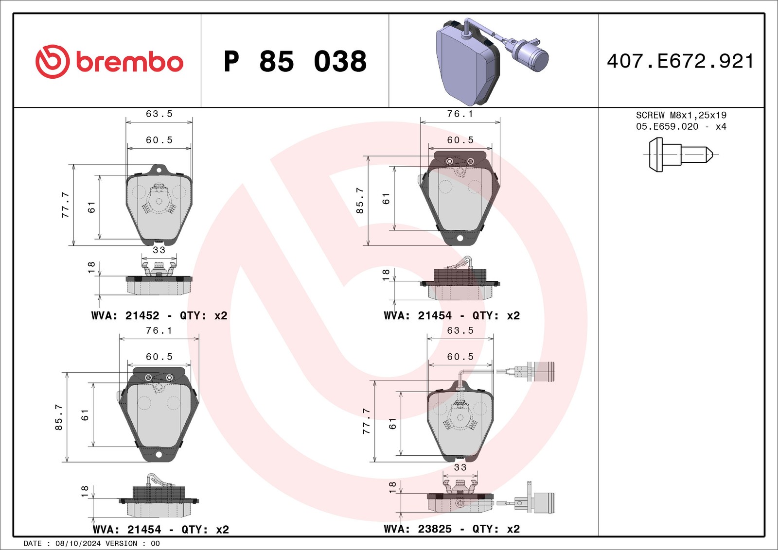 Brake pads P 85 038 BREMBO for AUDI 100 C4 Saloon 100 C4 Avant A8 D2 A6 C4 - Image 12