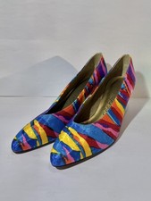 VTG 80s 90s Life Stride Womens Pumps Sz 9.5 Vivid Multi-Color Heels Abstract