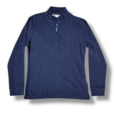 #ad Orlebar Brown Neilson Wool Blend 1 4 Zip Pullover Large Navy Blue *READ* Casual $54.70