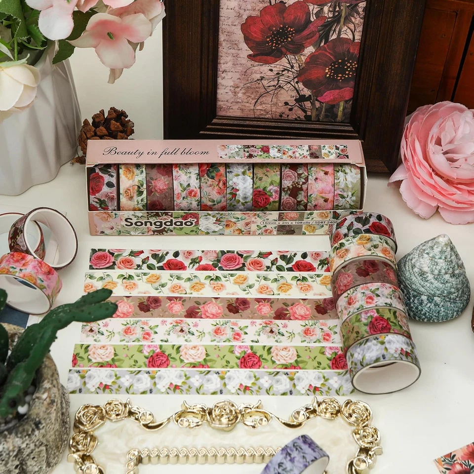 Juego de 10 rollos de cintas adhesivas para artes florales flores ropa colorida Foto 3 de 4