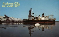 Redwood City, California CA Deep Water Port Chrome Original Vintage Postcard