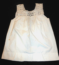Rare Antique Children’s Cotton Pinafore Apron with Handmade Lace Yoke, c1900