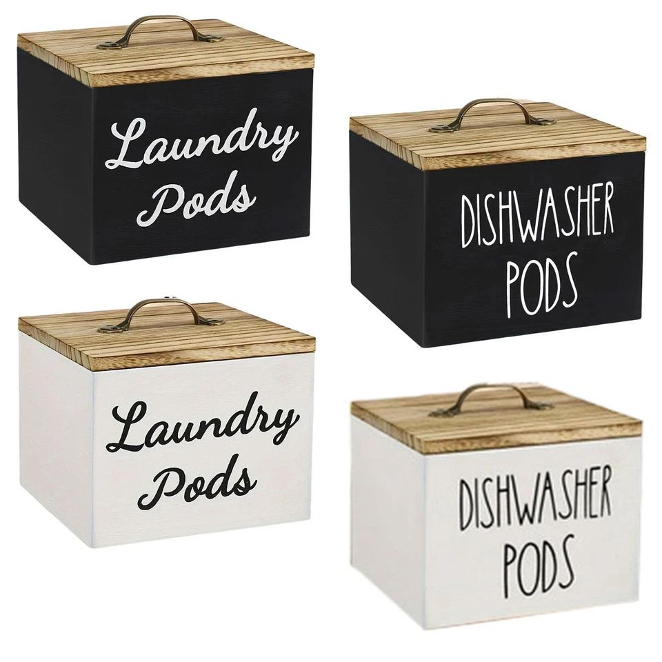 Conteneur de rangement en bois avec couvercle, support de distributeur - Photo 1/1