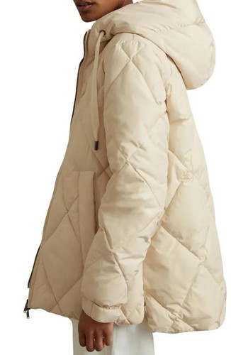 $500 - REISS Thea Diamond Quilted Puffer Parka in Cream Size L - Picture 4 of 8