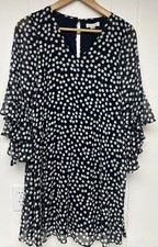 Calvin Klein Womens Size 8 Polka Dot Shift Dress Navy Blue Knee Length Career