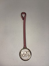MICHAEL KORS GOLD MK LOGO PURSE CHARM KEY FOB ROSE PINK SAFFIANO LEATHER