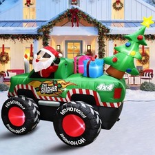 8FT Long Santa in Monster Truck Christmas Inflatables Outdoor Decorations, Xm...
