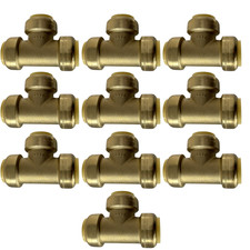 10 Pack XFITTING 1" Push Fit Tee Fitting, 1" Push to Connect, Lead Free Brass
