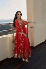 Bollywood Look Faux Georgette Red Gown Bottom With Dupatta For Women And Girls
