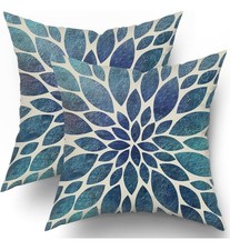 aportt Spring Teal Dahlia Pillow Covers 18X18 in Navy Blue Teal Floral