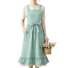 Cotton Linen Pinafore Apron for Women with Pockets Vintage Apron Dress for Ki...