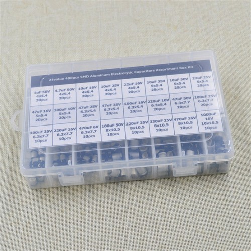 24value 400pcs SMD Aluminum Electrolytic Capacitors Assortment Box Kit - Picture 3 of 3