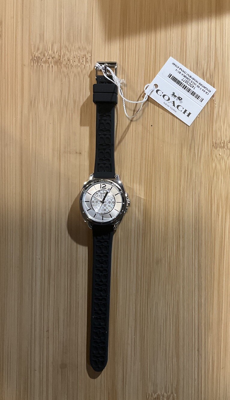 Coach Boyfriend 14503877 Silver Logo Dial Black Silicone Band 