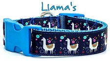Llamas Dog collar handmade adjustable buckle collar 1" wide or leash 