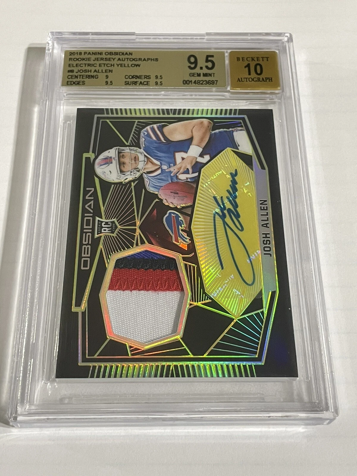 Josh Allen Panini Obsidian Rookie Jersey Ink Dual Relics #8 Electric Etch Yellow