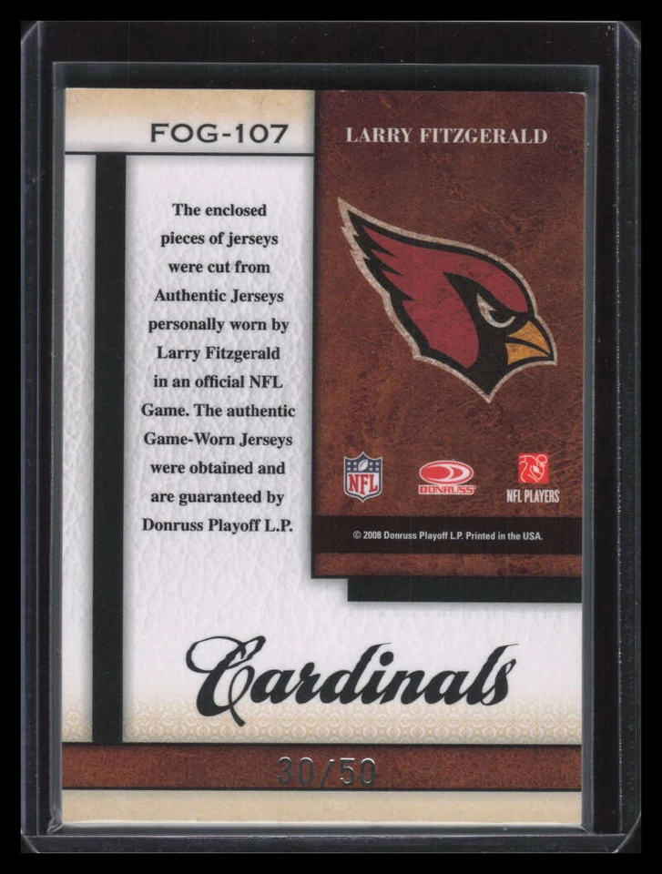 2008 Leaf Certified Fabric of Game Position 107 Larry Fitzgerald Jersey 30/50 - Image 2 of 2