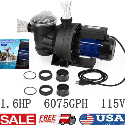 Efficient Low High F-low Noise Powerful 1.6HP In/Above Ground Pool Pump 6075GPH 